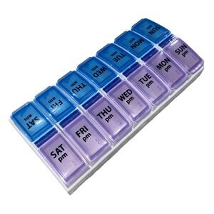Weekly Pill Organizer 7-Day AM/PM Medication Dispenser Blue Purple